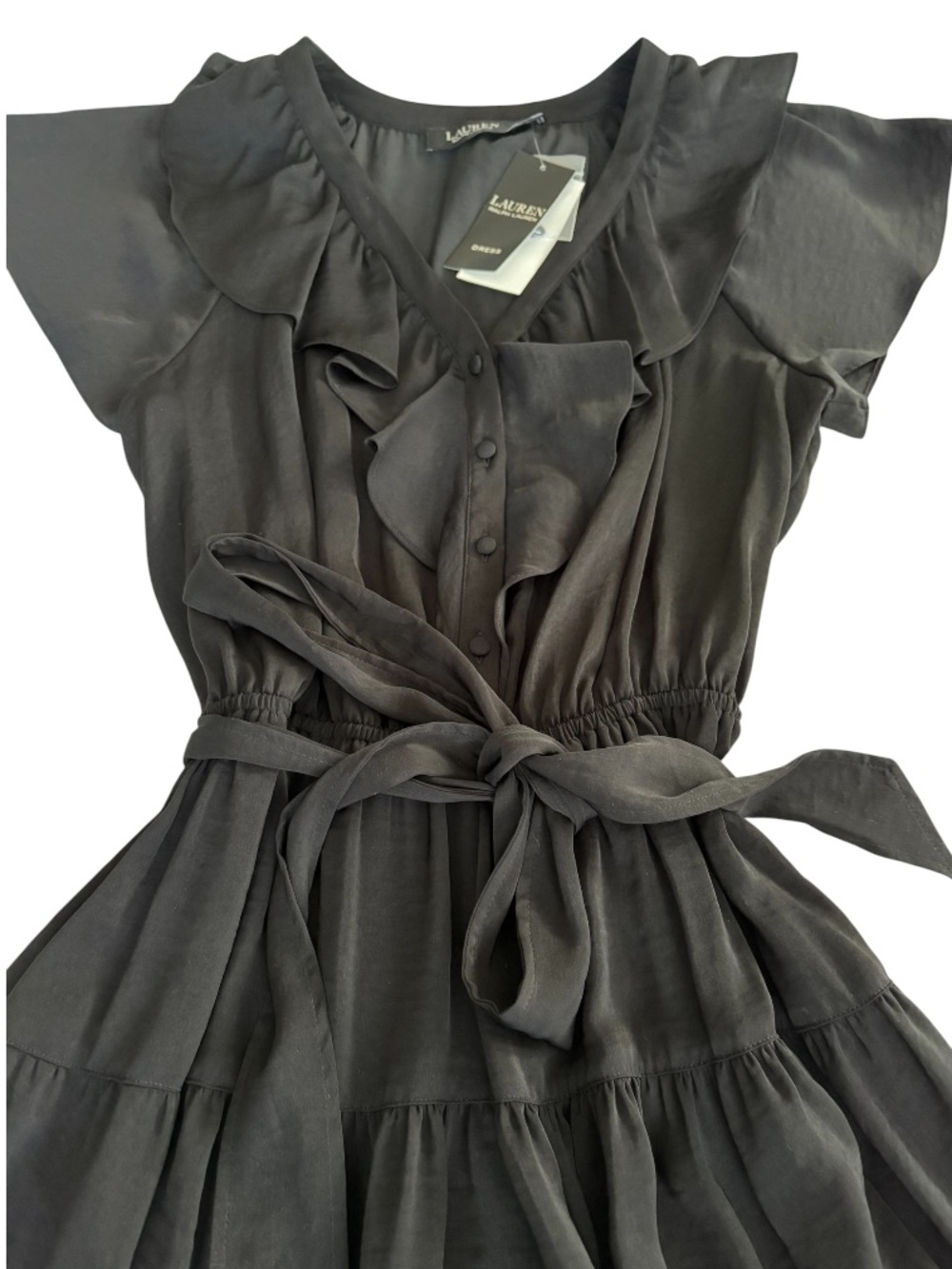 Lauren Ralph Lauren NWT Black Ruffle Flutter Sleeve Dress Size 6